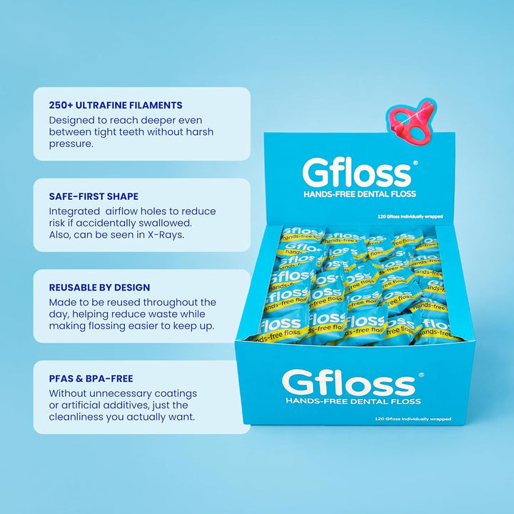 Gfloss Hilo dental manos libres para adultos, 120 hilos dentales en...