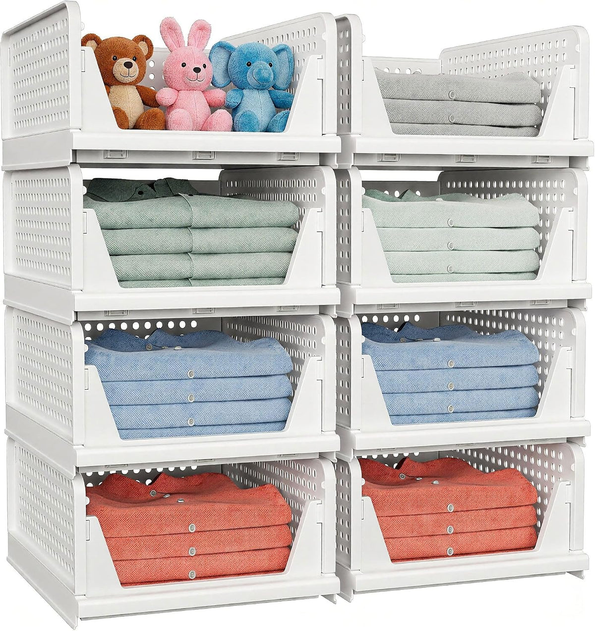 Paquete de 4 Canastas Apilables para Almacenamiento en Closet - Contenedores de Almacenamiento Apilables