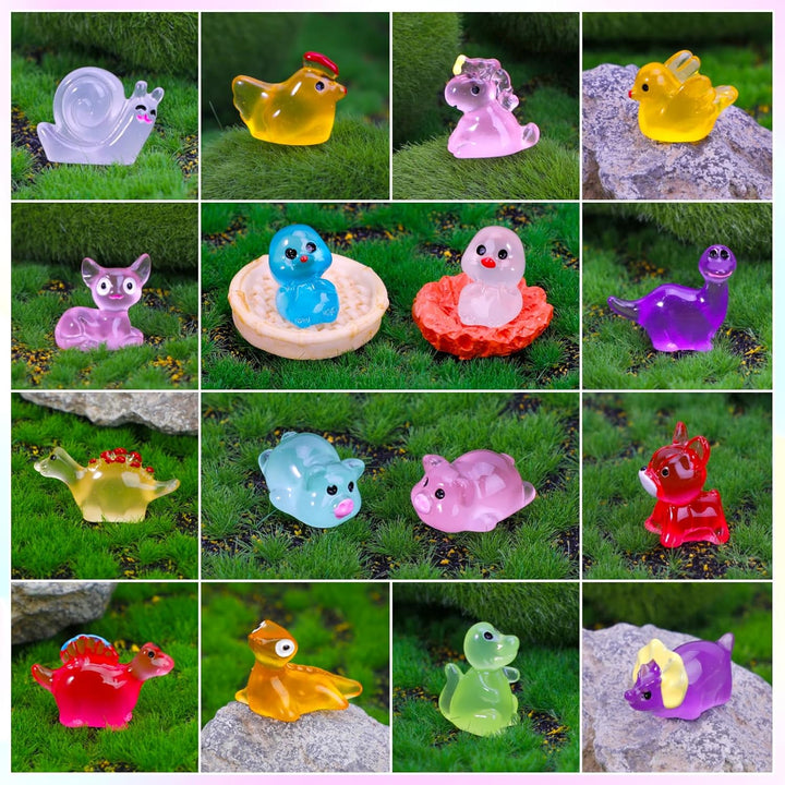 Paquete de 240 mini animales de resina que brillan en la