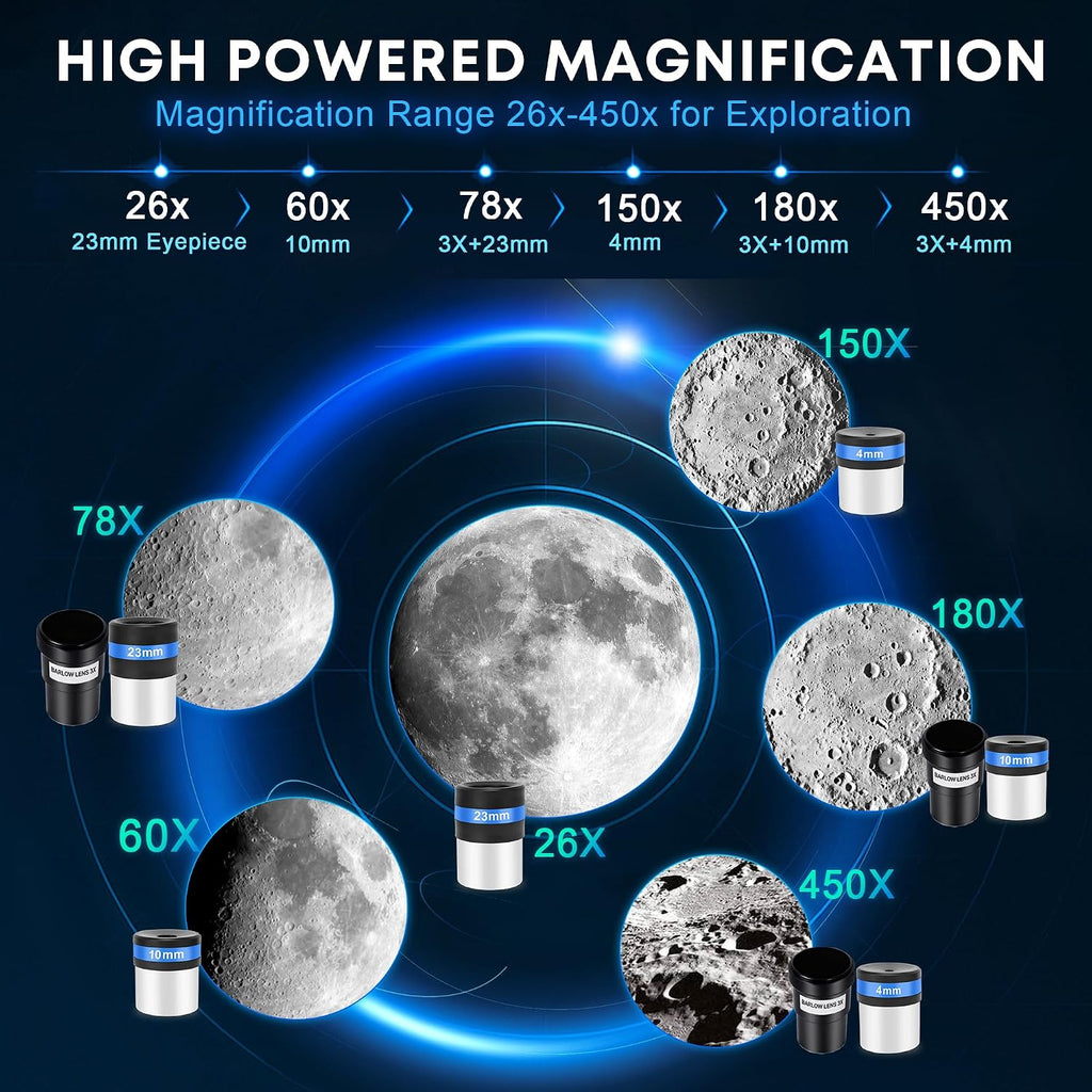 Hawkko Telescopio para adultos y niños, 3.150 in de apertura, 23.622 in de alta potencia telescopio para principiantes de astronomía - Telescopios refractores con trípode AZ