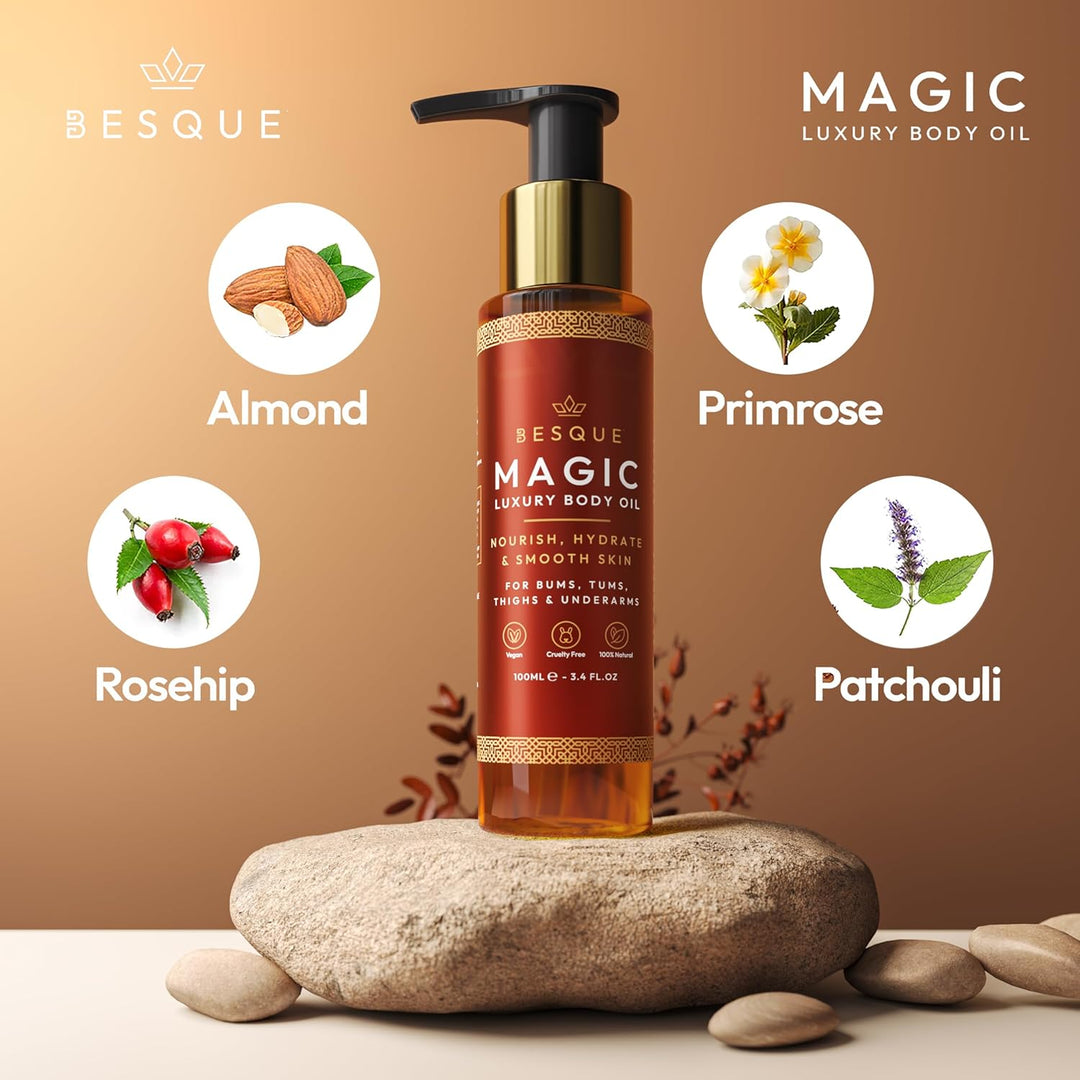 Besque Aceite corporal mágico, 3.38 onzas líquidas, aceite corporal...