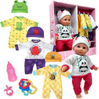 Muñeca de bebé de cuerpo suave con accesorios y 4 juegos de trajes de animales, caucásico