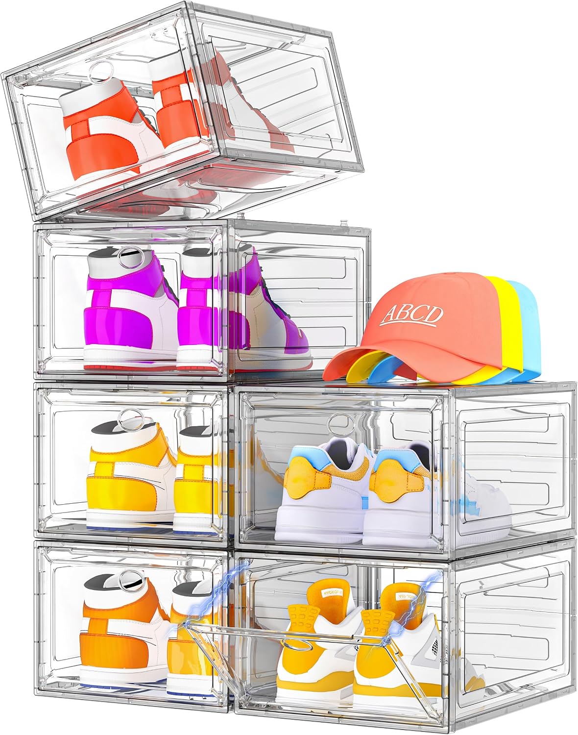 Organizador de Zapatos Transparente y Resistente con Puerta Magnética, Caja de Almacenamiento para Zapatos Apilable