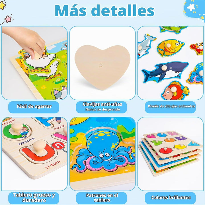 Rompecabezas de madera con clavos para niños pequeños de 2, 3 y 4 a...