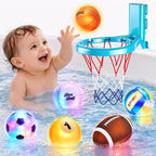 Juguetes de baño, juguete iluminado para bañera para niños pequeños de 1-3 años, 6 piezas con aro de baloncesto