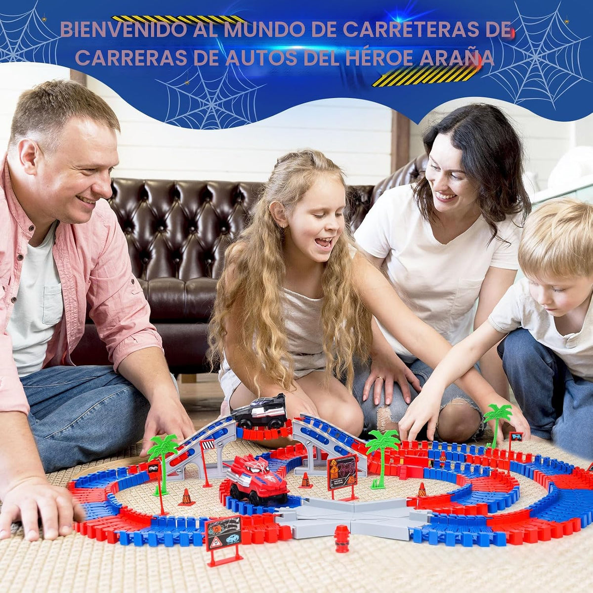 Juguetes de Camiones Monstruo Héroe Araña para Niños y Niñas de 3, 4, 5, 6, 7, 8, 9 Años: Set de Pista de Carreras con 2 Coches Araña Eléctricos, Juguetes para Niños, Regalo para Niños y Niñas de 3-9