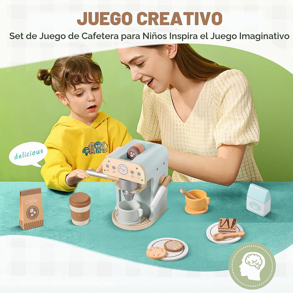 Juguete para cafeteras de madera para niños, electrodomésticos de cocina y accesorios de juguete para niños pequeños, regalo para niñas y niños