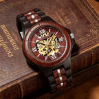 Reloj mecánico de madera para hombre Tiong, reloj automático esqueleto con caja de regalo