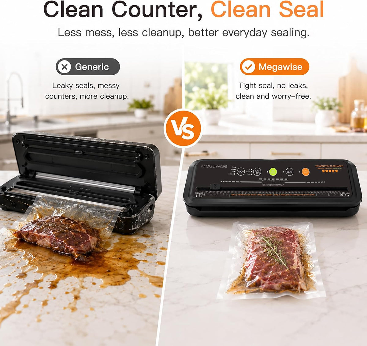 MEGAWISE Sellador al vacío 80kPa, sellador automático de alimentos con