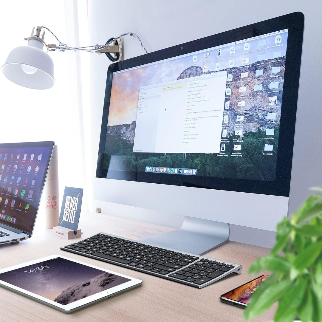 iClever BK10 - Teclado Bluetooth, inalámbrico, recargable, ultra de...