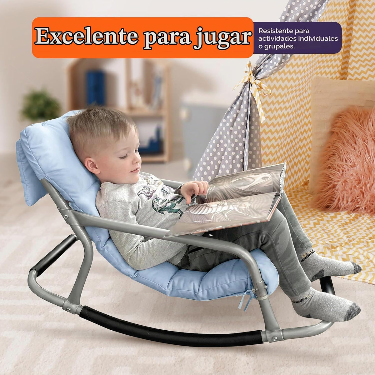 Special Supplies Mecedora sensorial para niños, cómoda mecedora para niños, silla de suelo versátil con tela suave y estabilidad para sala de juegos, dormitorio o guardería (a partir de 3 años) (azul)
