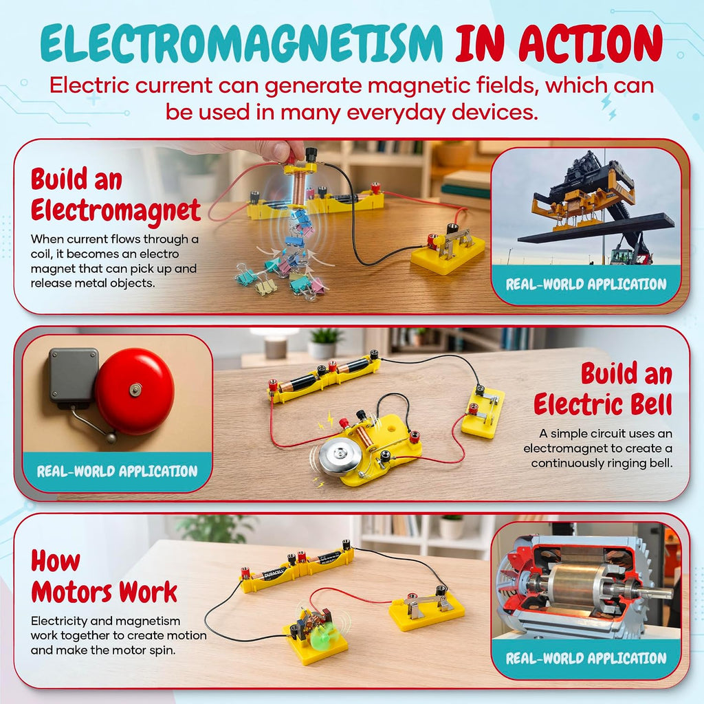 Teenii Kit de electricidad y magnetismo para niños, experimentos científicos STEM con circuitos eléctricos, juguete educativo de física, juego de descubrimiento científico para niños y niñas de 8 años, 50 piezas