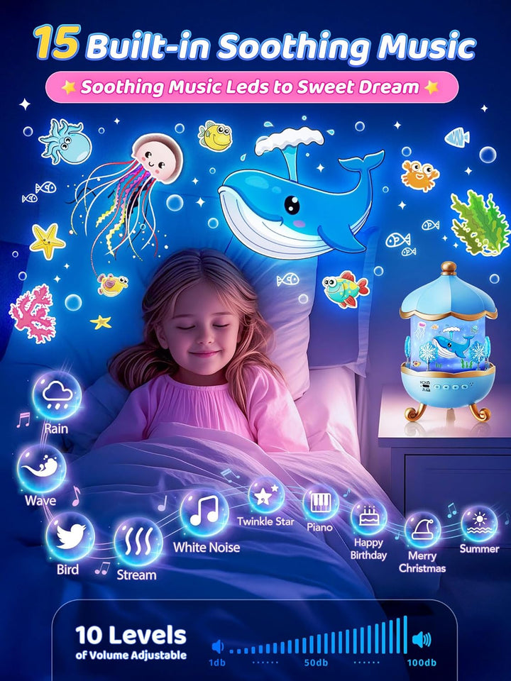 PIKOY Luz nocturna de nieve para niños, 15 ruido blanco+16 película...