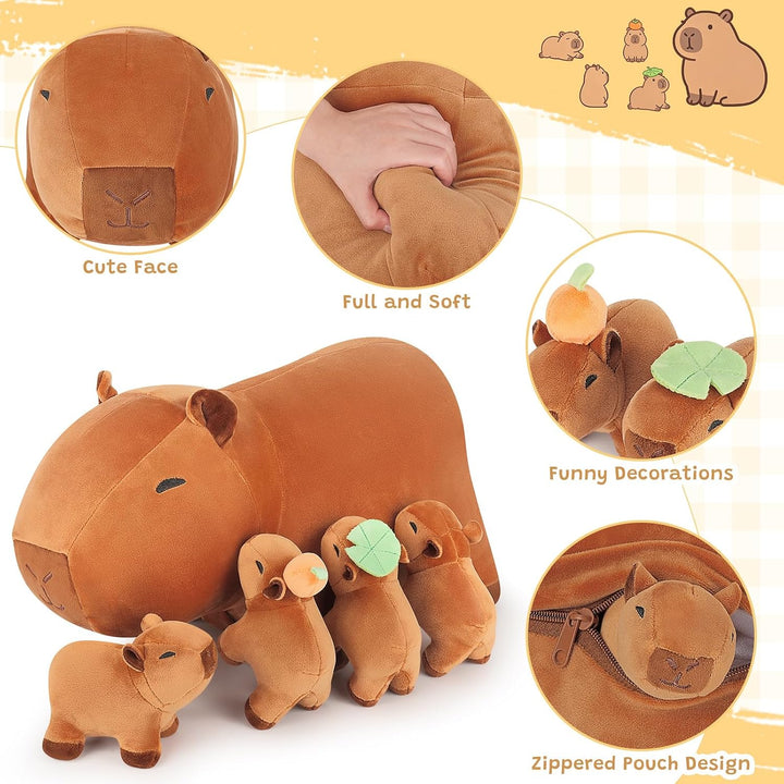 Achwishap Juego familiar de 5 piezas de peluche Capybara con mamá y...