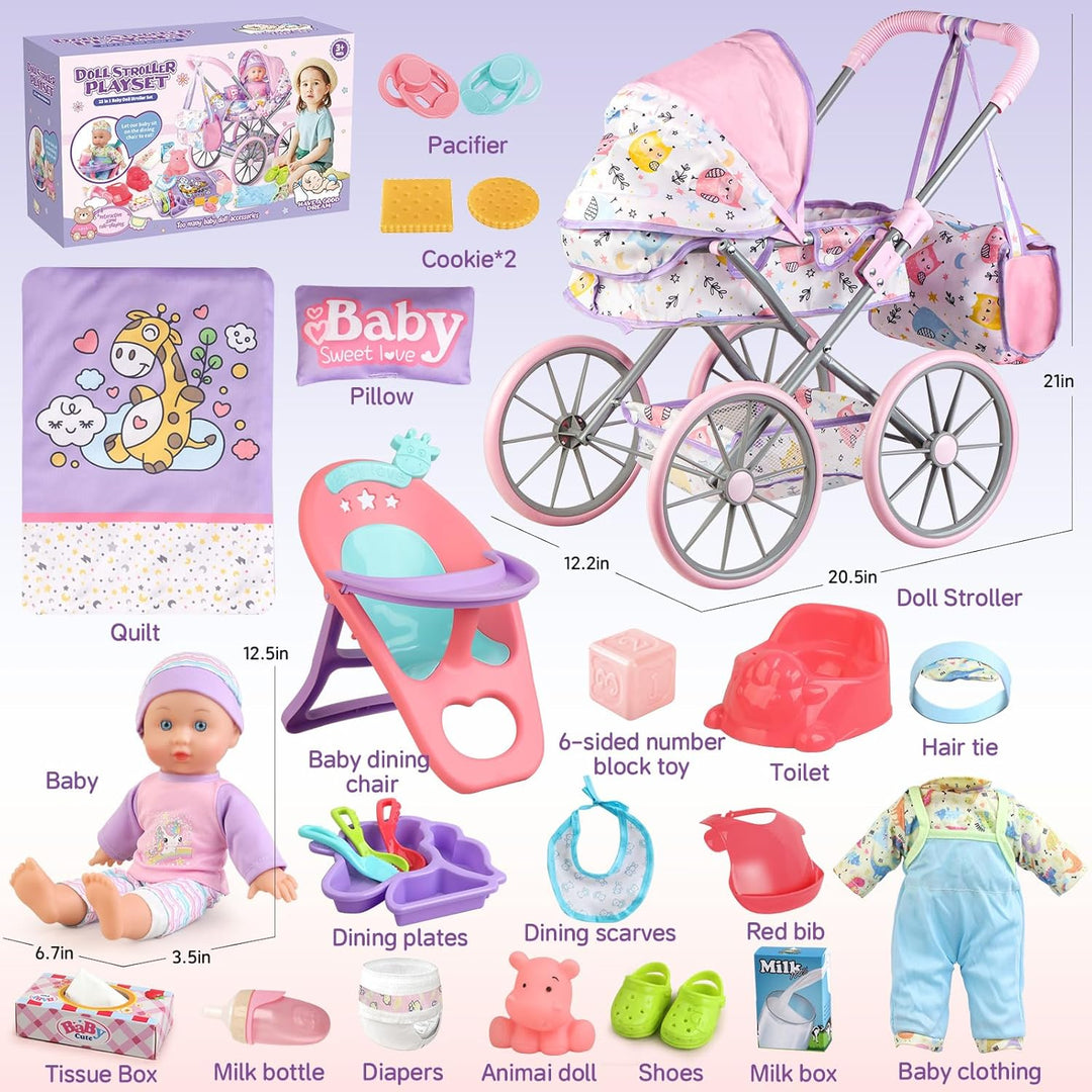 Juego de cochecito de bebé para niñas de 3-5 4 6 5 a 7