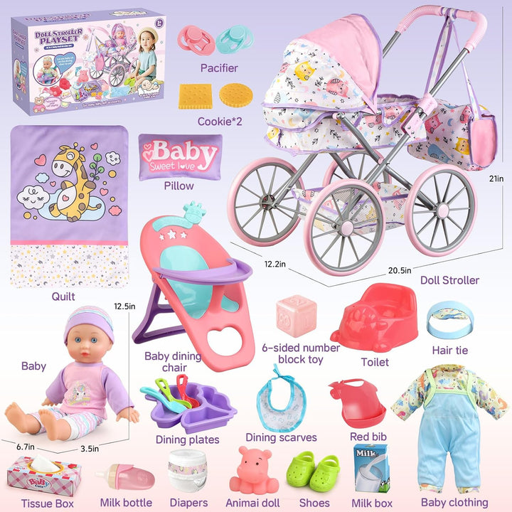 Juego de cochecito de bebé para niñas de 3-5 4 6 5 a 7