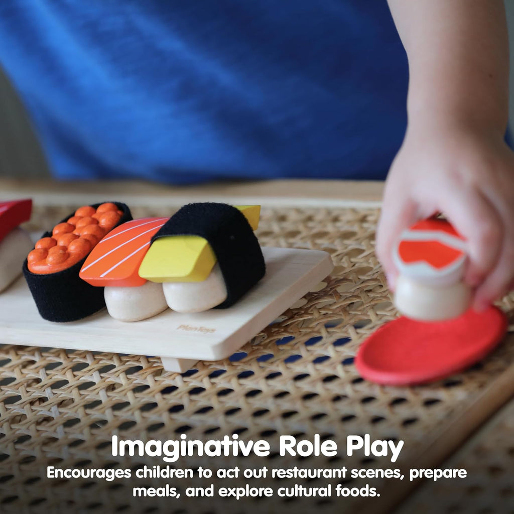 PlanToys Juego de sushi de madera (3627) | Hecho de forma sostenible de madera de caucho y pinturas y tintes no tóxicos