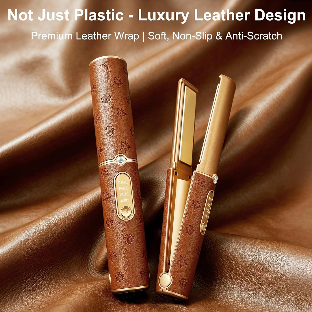 HUAJUN 2-in-1 Cordless Mini Travel Hair Straightener Curler Flat Ir...