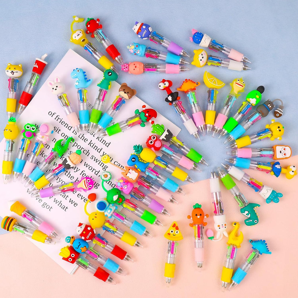 CZWZ 50 mini bolígrafos multicolores en uno 4 en 1, lindos bolígrafos a granel para niños, bolígrafo para cumpleaños y fiestas infantiles, divertidos bolígrafos de tinta kawaii de regalo