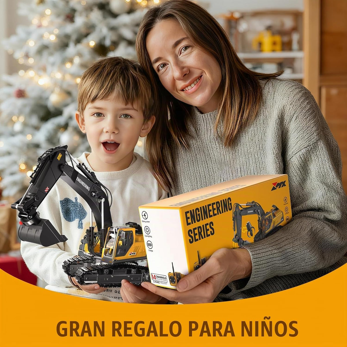 Juguetes de excavadora a control remoto, cubo de metal 3 en 1, garra, taladro, gira 680°, juguetes de construcción con luces/2 baterías de recarga/música, regalos de cumpleaños de Navidad, mini excavadora RC juguetes para niños para mayores de 3 años