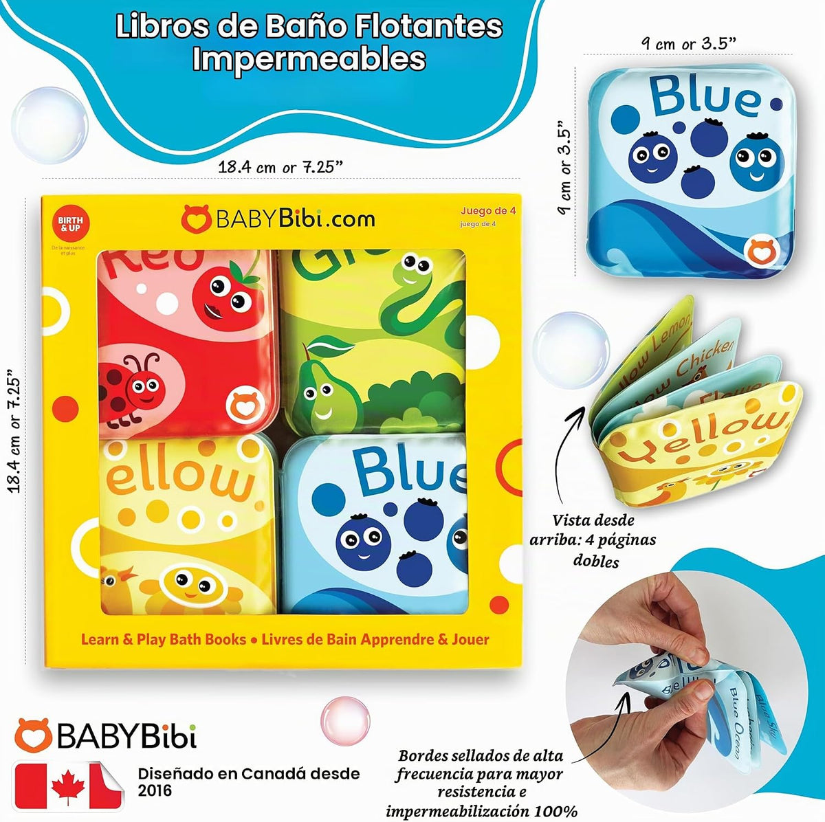 Libros flotantes de baño para bebés para bebés. Juguetes de baño de aprendizaje para niños. Juguetes de baño impermeables para niños pequeños. Juguetes educativos de baño para niños. (juego de 4: libros de baño de reconocimiento de colores)