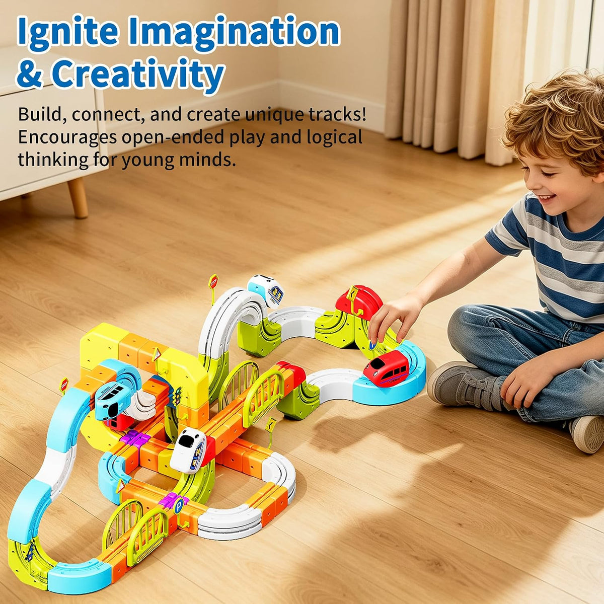 Juego de tren eléctrico 208PCS de lujo 3D STEM Track Toy