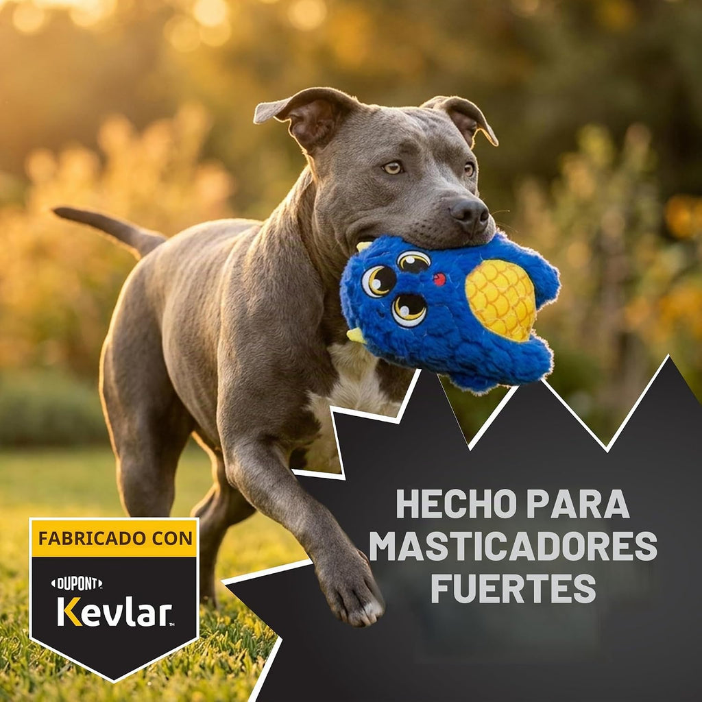 Bite Force - Juguete duradero y fuerte para perros, monstruo Frank Furocious azul con chirriador, costuras reforzadas con Kevlar para masticadores agresivos.