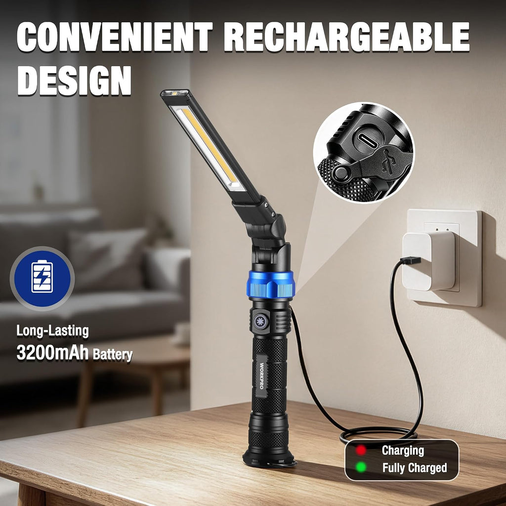 WORKPRO Luz magnética del trabajo del LED, linterna recargable plegable