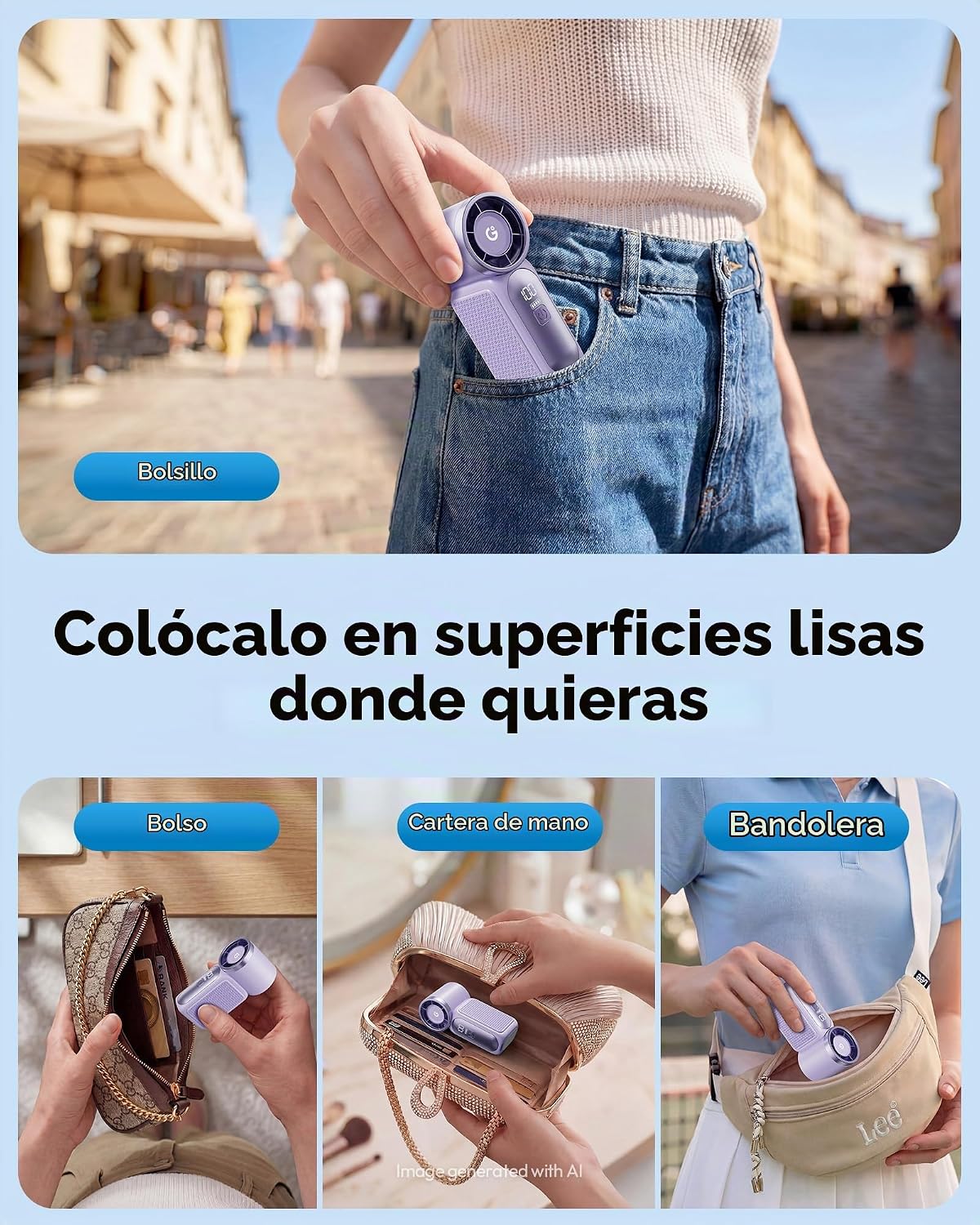 Gaiatop Mini ventilador portátil de mano, 6 velocidades 16900 RPM,...