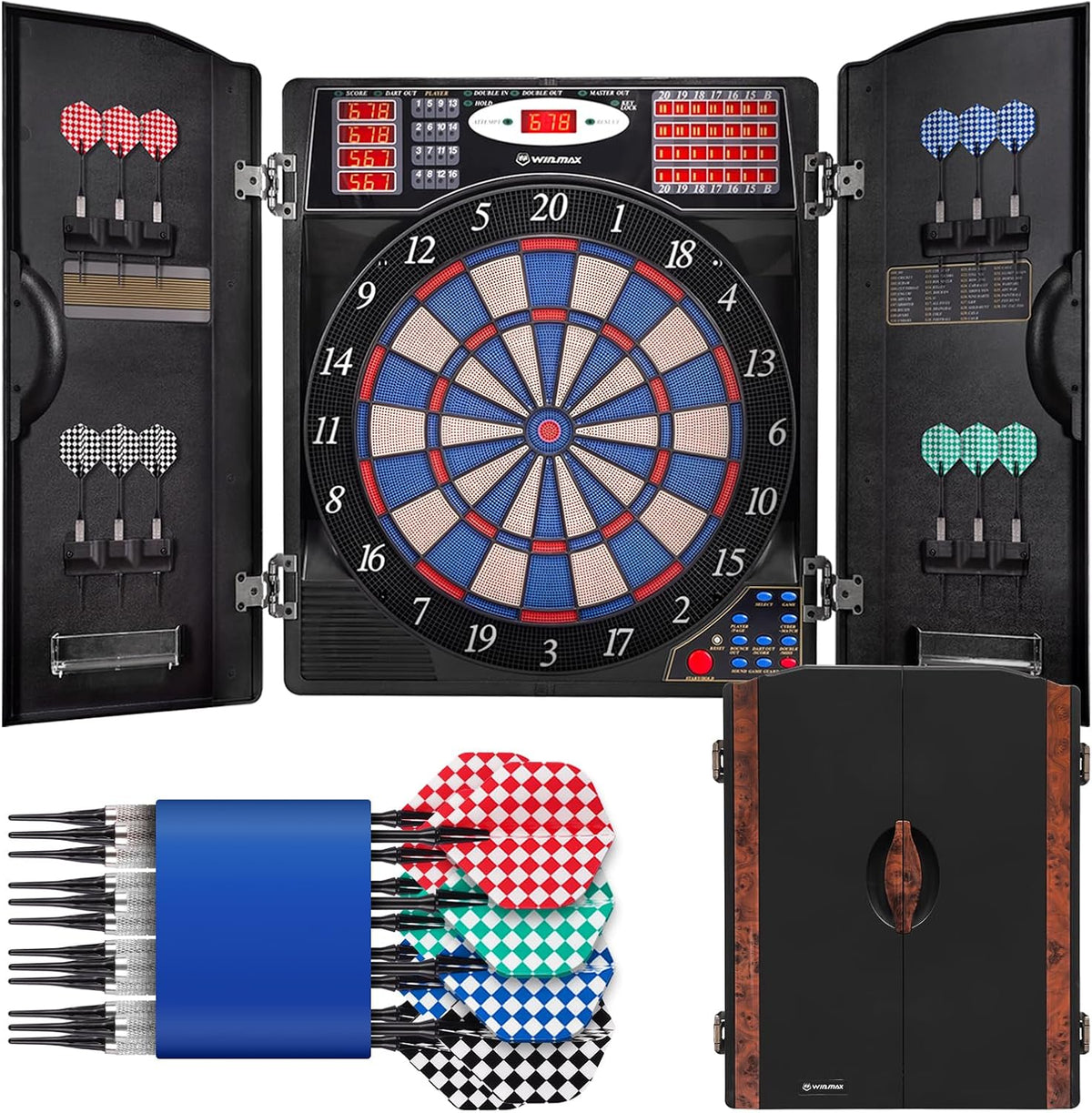 WIN.MAX Electronic Dart Board Cabinet Set para Adults, negro