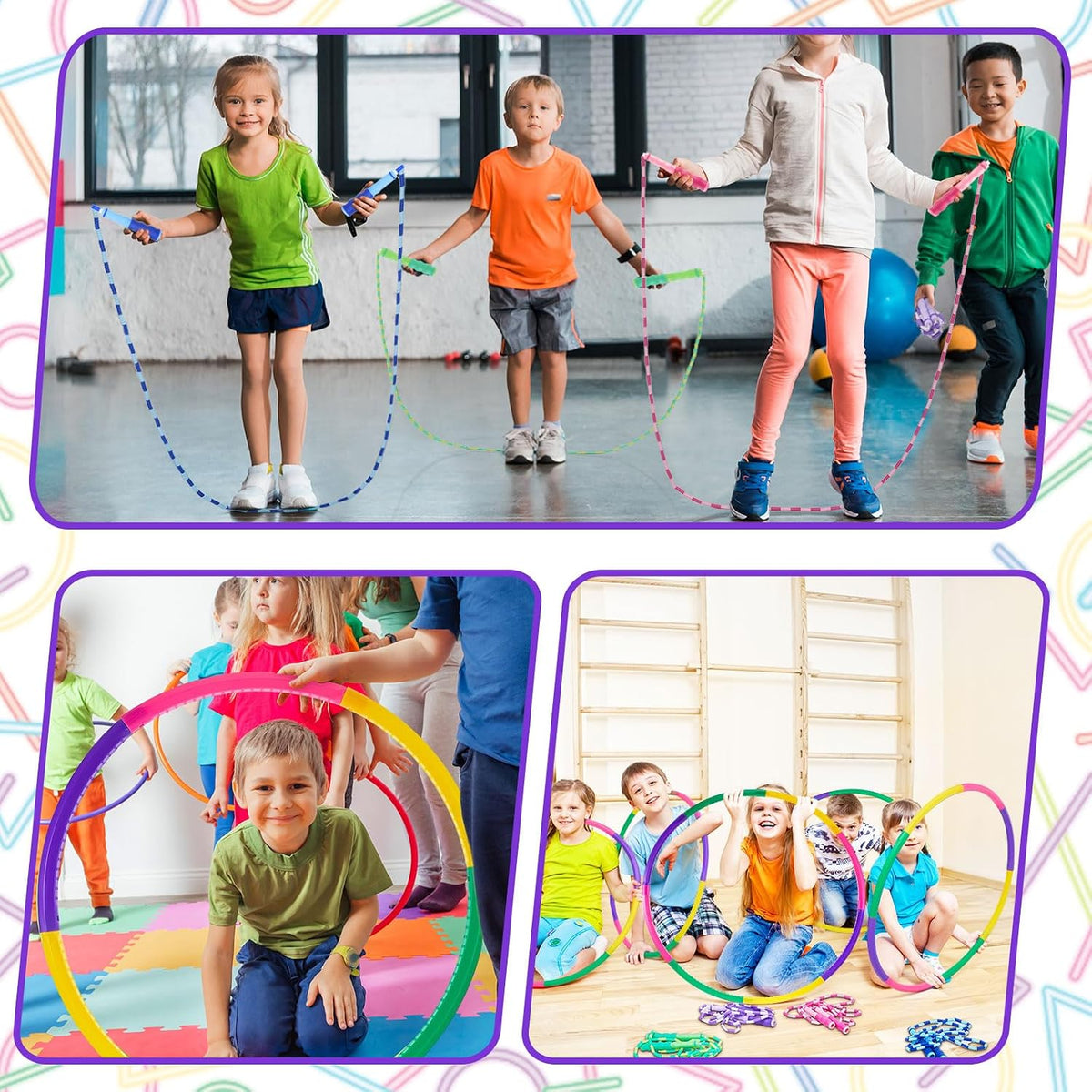 Silipull El juego de 8 piezas de aro de juguete y cuerda de saltar para niños incluye 4 cuerdas de saltar y 4 aros desmontables de tamaño de peso para gimnasia, equipo de regalo de ejercicio