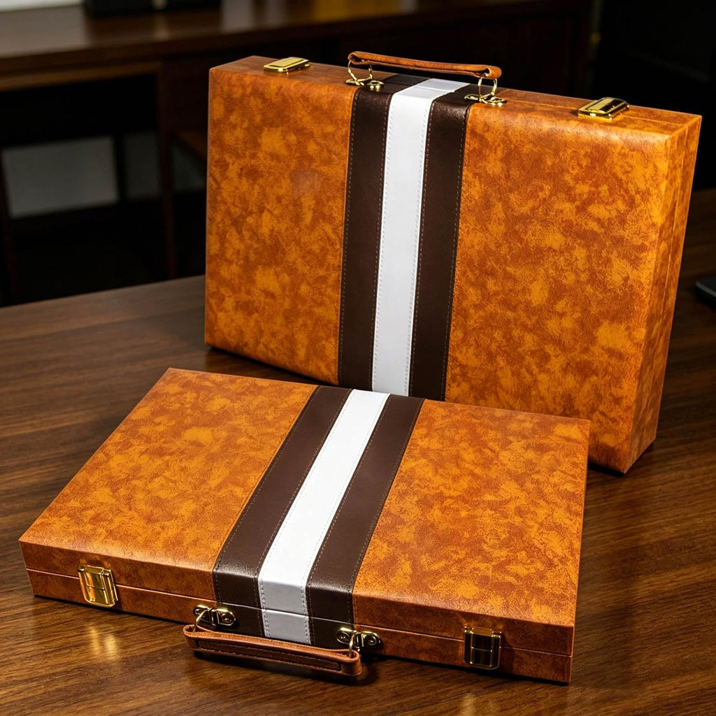 Backgammon - Juego de mesa clásico portátil con estuche de cuero para