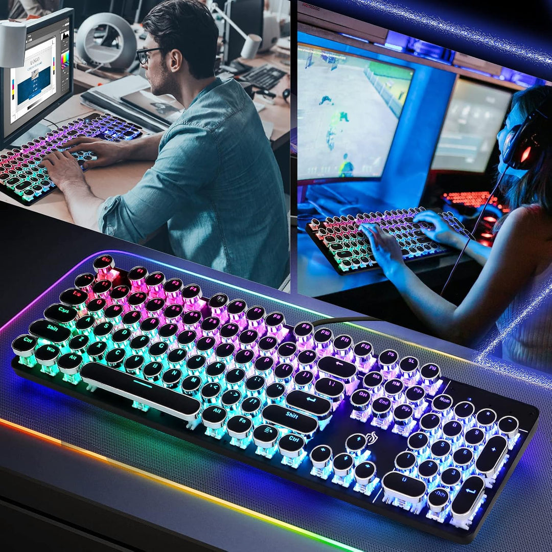 YSCP Teclado mecánico para juegos estilo máquina de escribir, retro...
