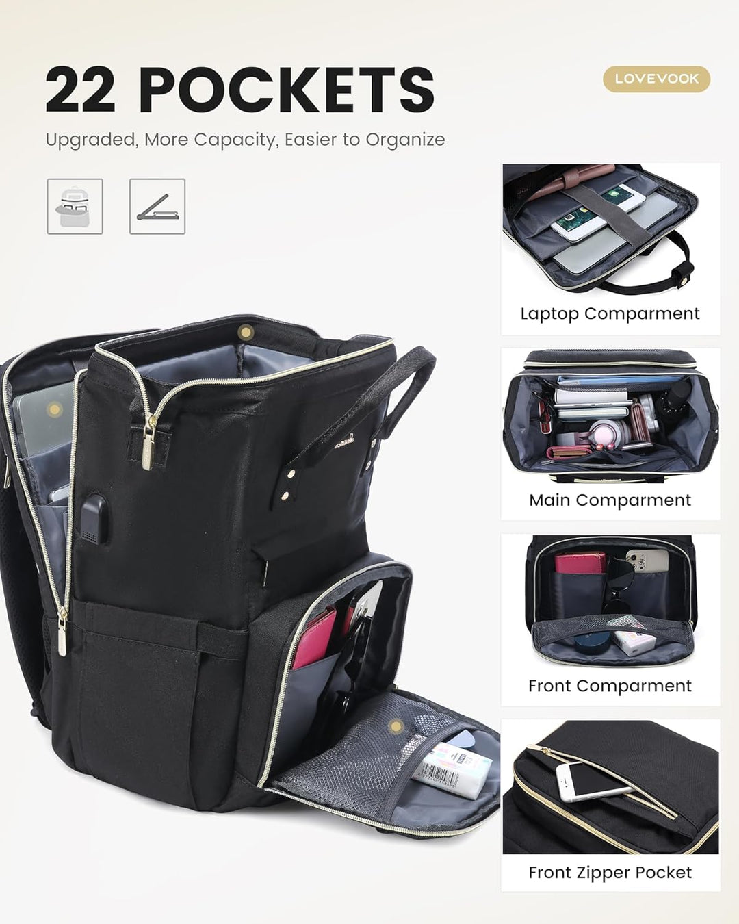LOVEVOOK Mochila para laptop para mujer, viaje con compartimento, r...