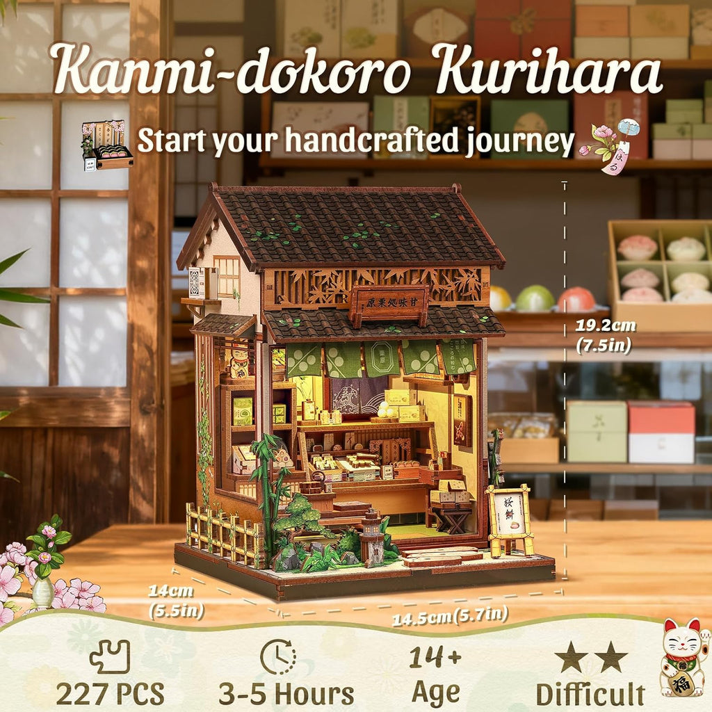 CUTEBEE Kit de rincón de libros – Kit de casa en miniatura para adultos, casa de muñecas, estantería de casa pequeña, decoración de estantería 3D rompecabezas de madera (Kanmi-dokoro Kurihara y