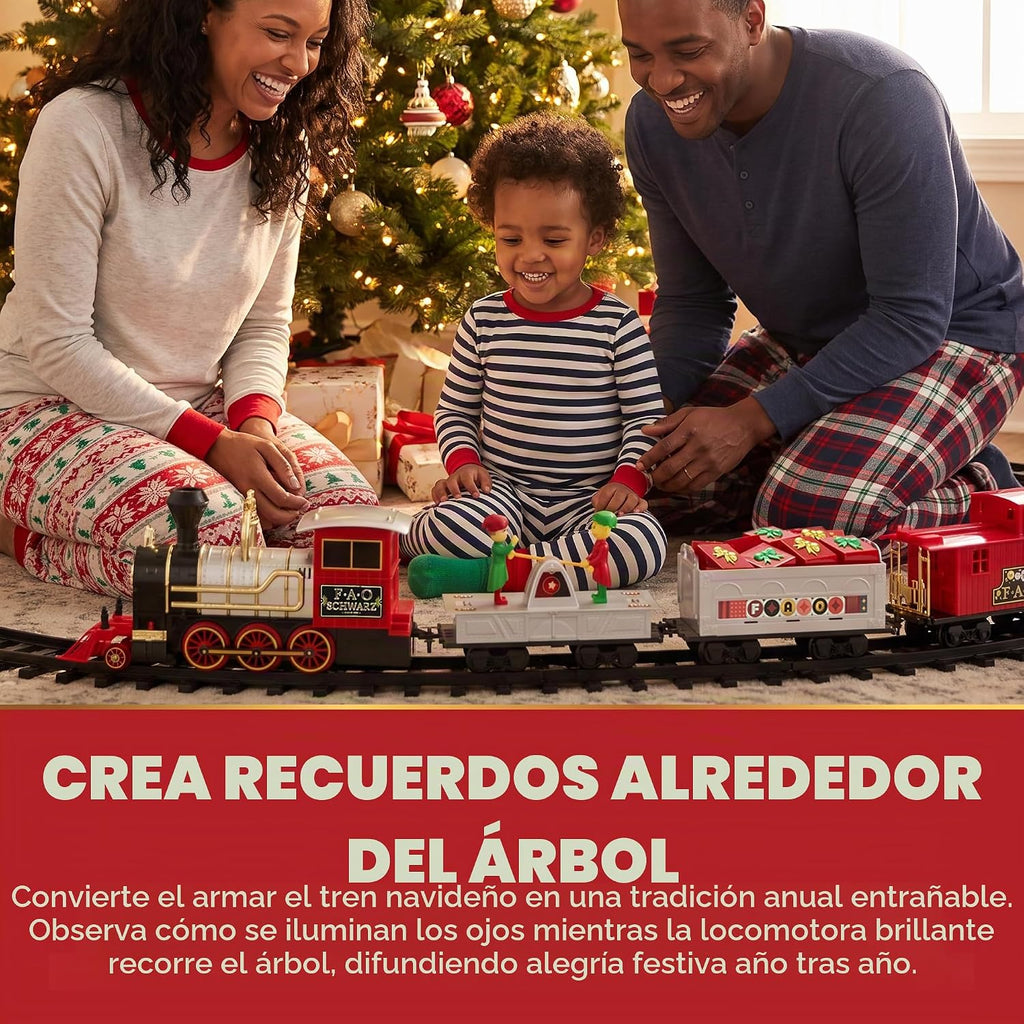 FAO Schwarz Juego de tren navideño motorizado de 30 piezas con pista de 18
