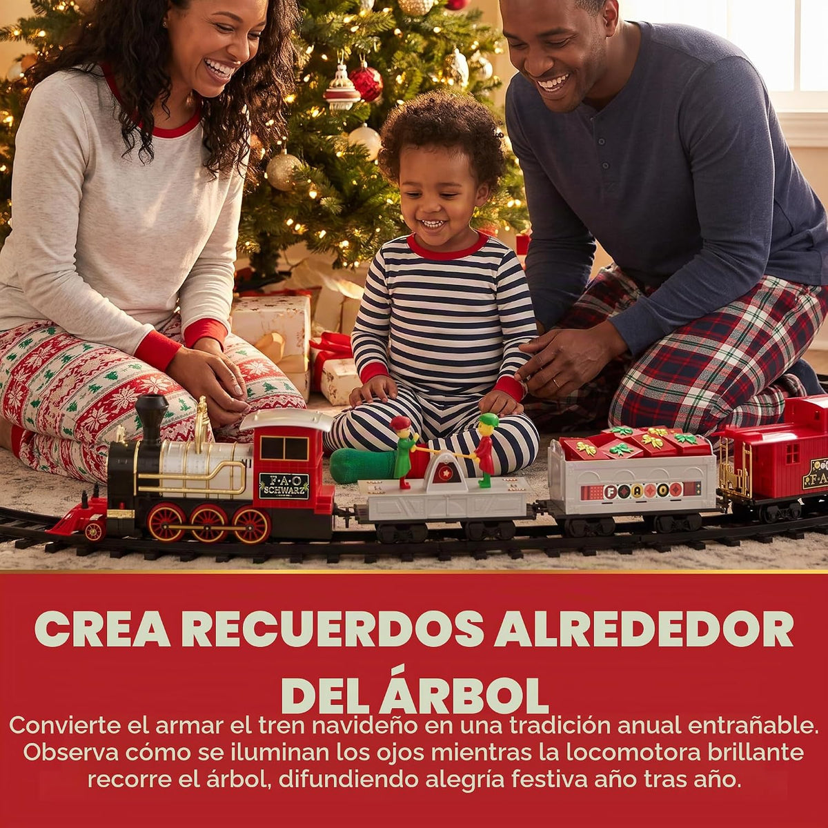FAO Schwarz Juego de tren navideño motorizado de 30 piezas con pista de 18