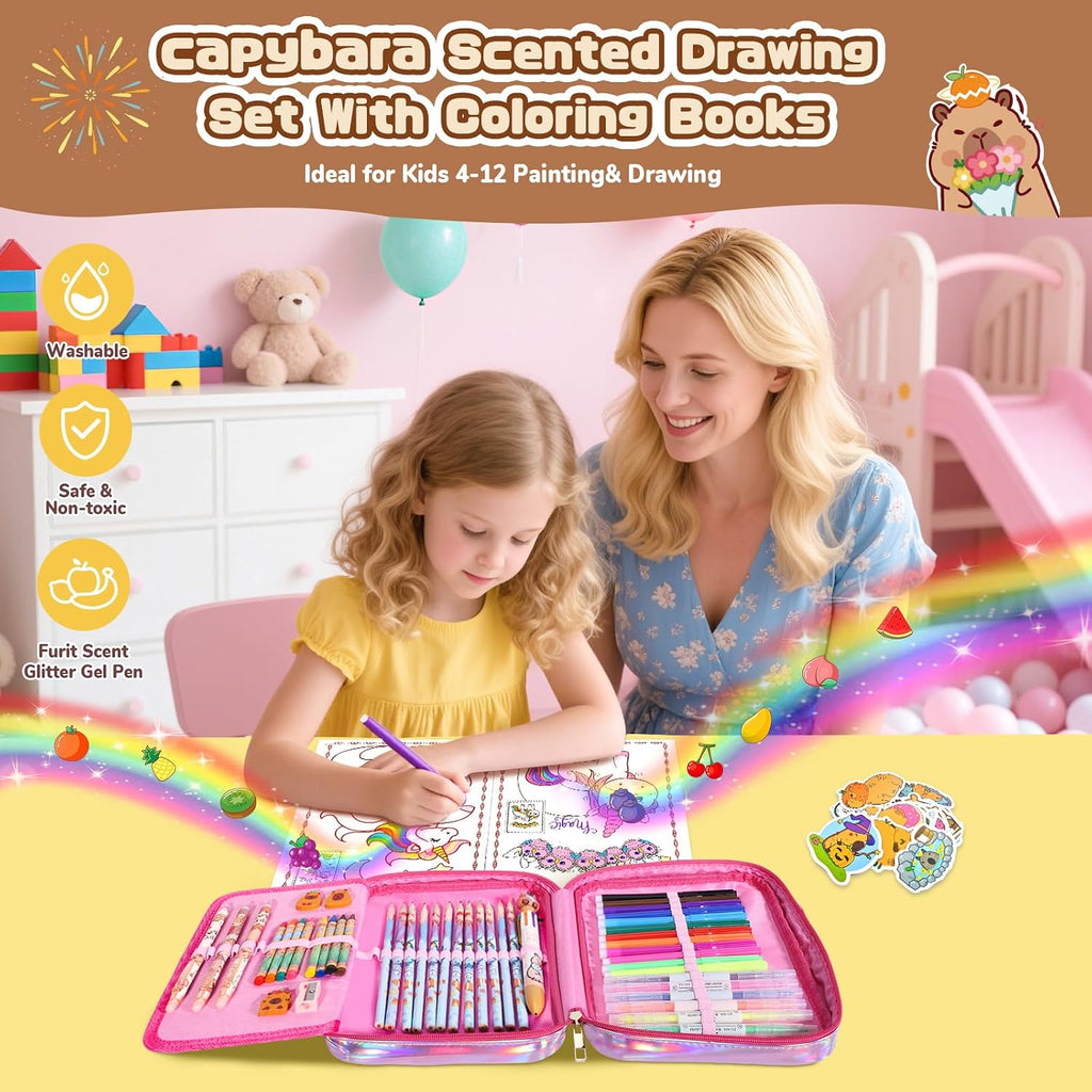 DreamyCandy - Kit de dibujo Capybara de 73 piezas para niños de 4 a 8 años