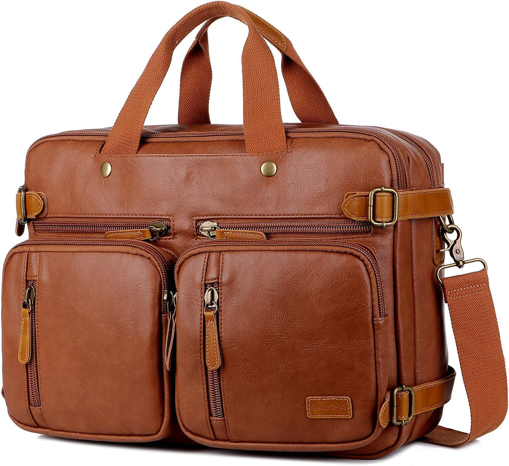 Maletín de cuero vegano para hombre, mochila híbrida de 17 pulgadas, bolsa de mensajero de negocios HB-22