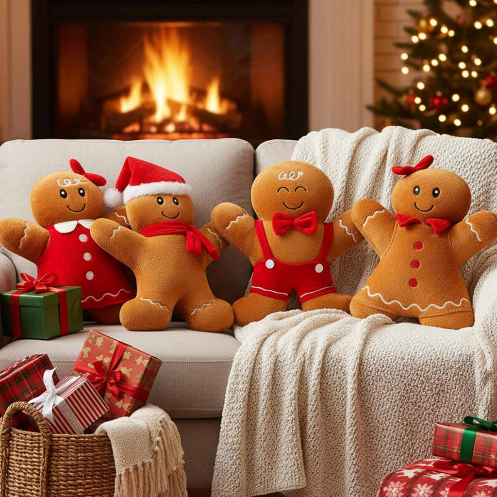 Poen - 4 almohadas de peluche de 10 pulgadas con diseño de hombre de