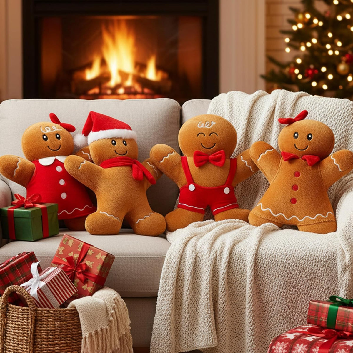 Poen - 4 almohadas de peluche de 10 pulgadas con diseño de hombre de