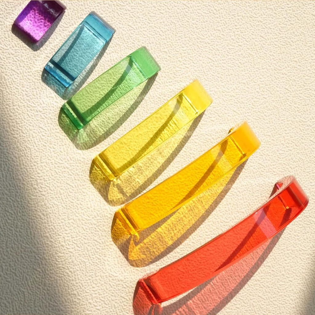 6 piezas de juguete acrílico de arco iris, 100% acrílico, puente de arco Montessori, bloques de construcción de arco iris para niños, juguetes educativos de aprendizaje de luz sensorial