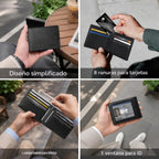 Billetera delgada y plegable para hombre, bolsillo frontal minimalista, cartera con bloqueo RFID con 1 ventana de identificación con muesca para el pulgar, 9 ranuras y bolsillo para