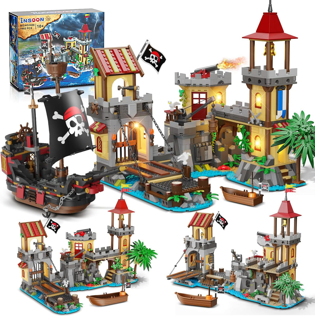 Juego de construcción de castillo pirata con luz 3 modos
