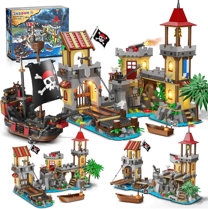 Juego de construcción de castillo pirata con luz 3 modos