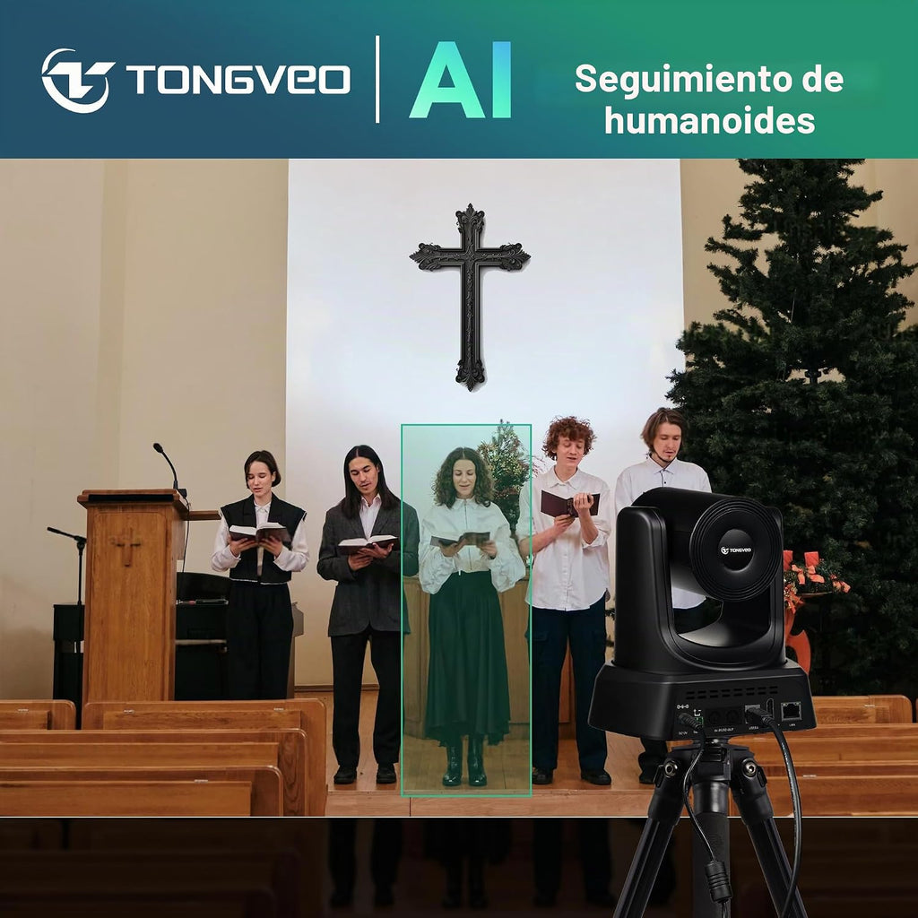 TONGVEO Sistema de cámara de conferencia PTZ de seguimiento automático 4K AI con altavoz Bluetooth y micrófono, zoom óptico 20X, cámara de potencia PoE USB 3.0 HDMI LAN para adoración de la iglesia, reuniones, transmisión