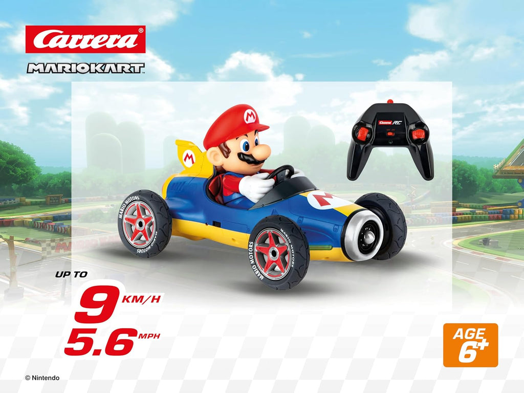 Carrera - Producto con licencia oficial RC de Mario Kart 8 Mach 1: Auto a escala 18 con control remoto de 2.4 GHz y batería recargable Lifepo4