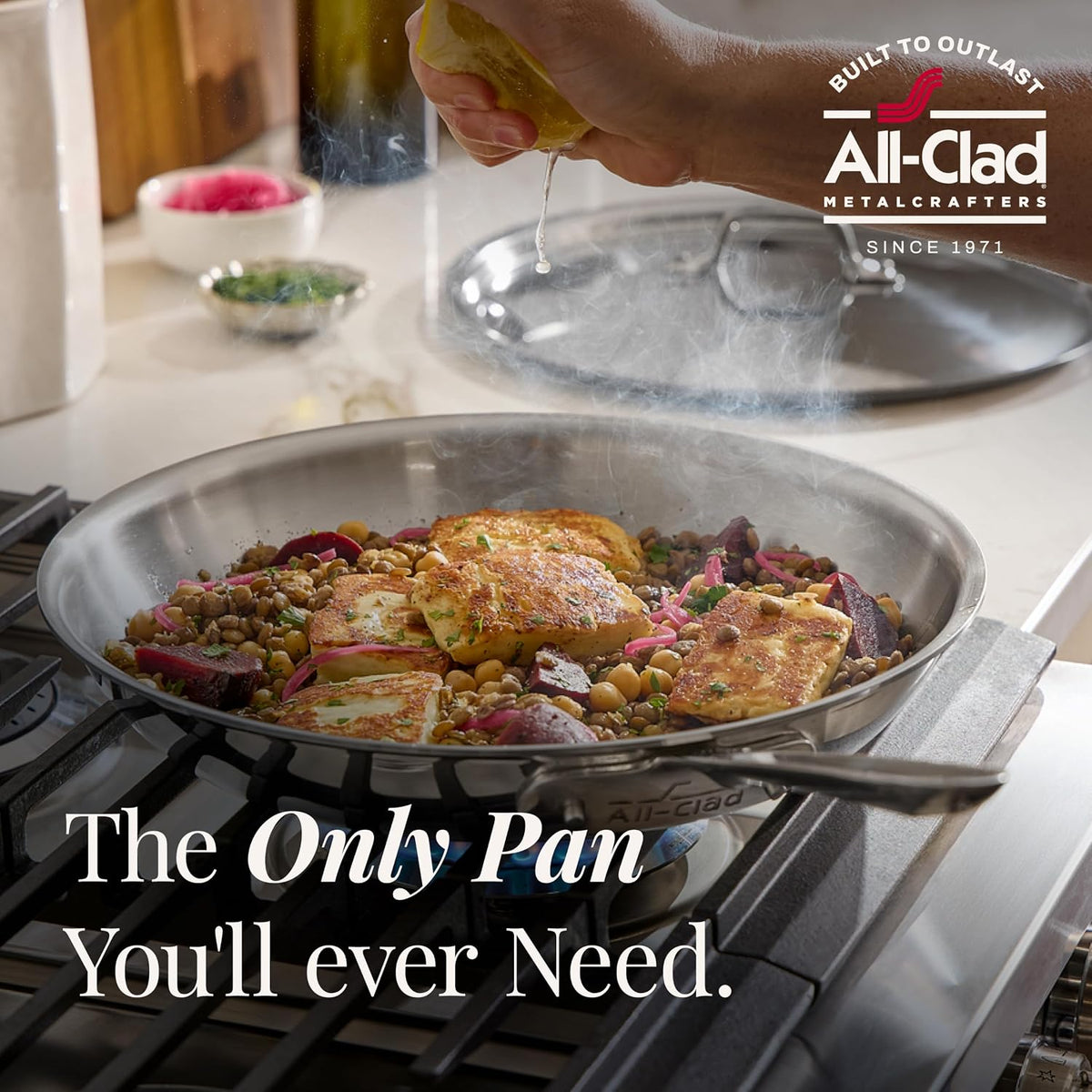 All-Clad Sartén D3® de acero inoxidable de 12 pulgadas con tapa