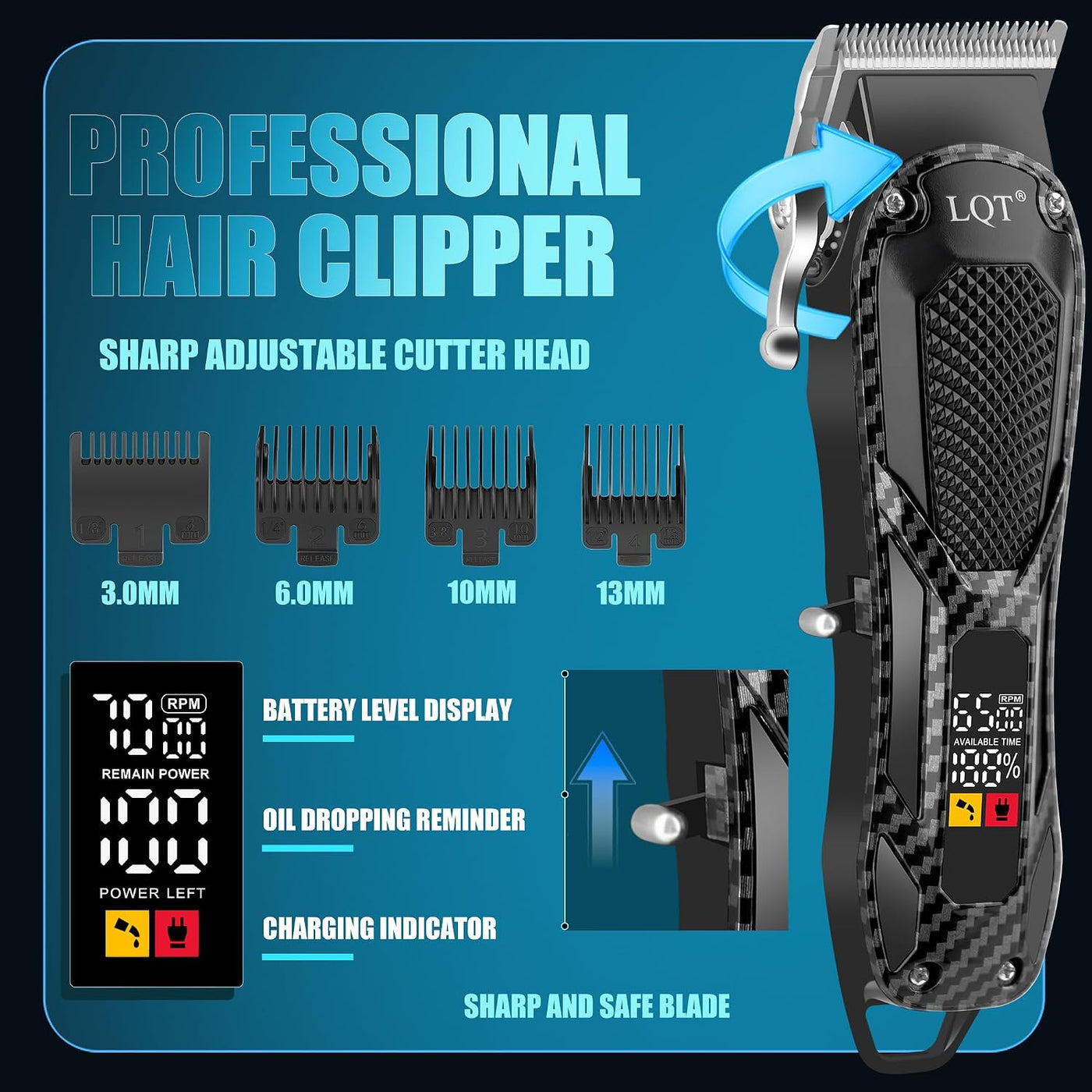 LQT Cortapelos para hombres con pantalla LED de alimentación, kit d...