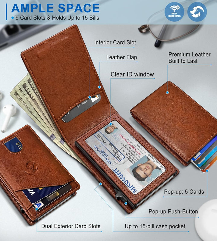 Housmai Cartera para hombre, tarjetero desplegable delgado con bloq...